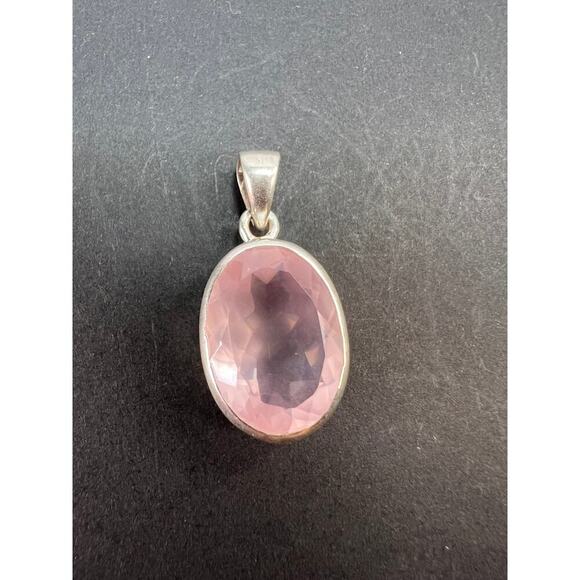 NEW Rose Quartz oval gemstone sterling silver pendant 5.62 grams - Picture 1 of 11
